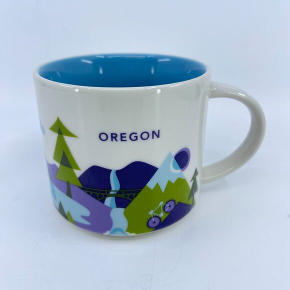 starbucks "you are here" oregon ceramic mug with scenic design & blue interior - Picture 1 of 6